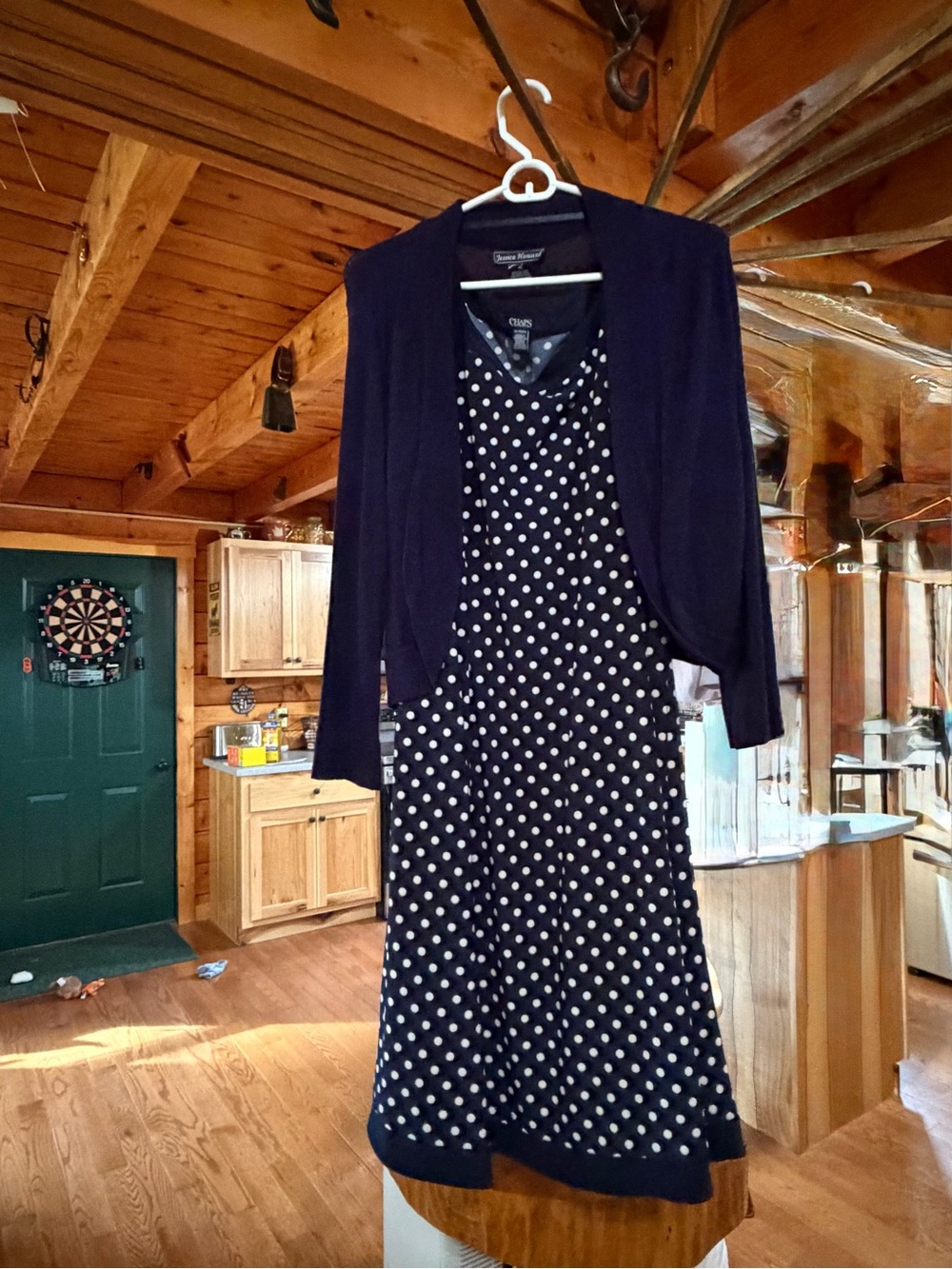 Chaps Navy Polka Dot Dress with Matching Cardigan